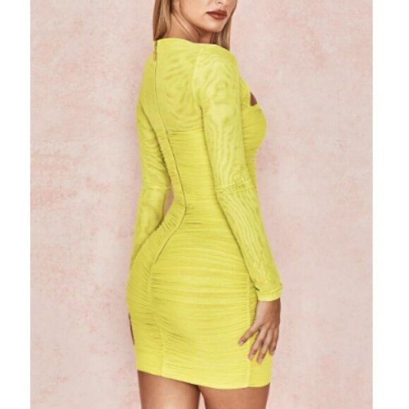 House of CB Valentina Ruched Long Sleeve Dress in Yellow sz XS‎ - Picture 2 of 5